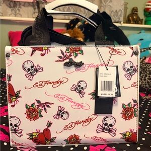 Ed Hardy White and Pink Tote Bag